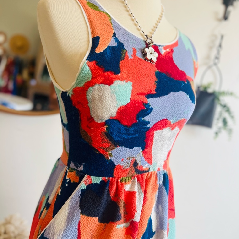 Anthropologie Postage Stamp Fit and Flare Abstract Dress - Picture 2 of 12